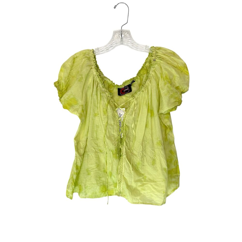 New with Tags Green Basic Casual Tie Up Cotton Short Sleeve Milkmaid Top Size XL